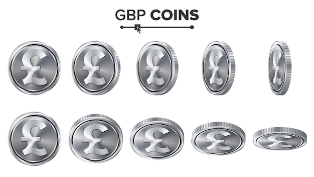 Vector juego de monedas de plata 3d gbp