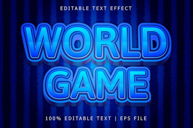 Juego mundial efecto de texto editable 3 dimensiones relieve estilo moderno