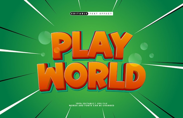 juego mundo efecto de texto editable con un juego y niños efecto de texto