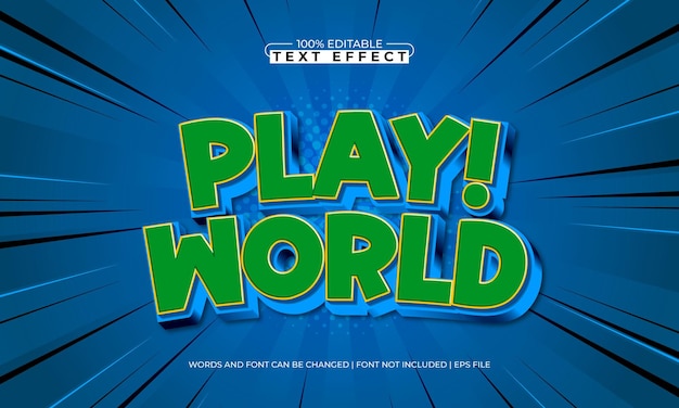 juego mundo efecto de texto editable con un juego y niños estilo de texto
