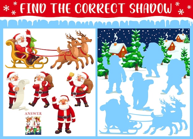 Juego de Navidad, encuentra la sombra correcta de Santa Claus