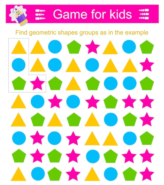 Un juego para niños Encuentra formas geométricas en grupos como en el ejemplo Tareas de atención para niños
