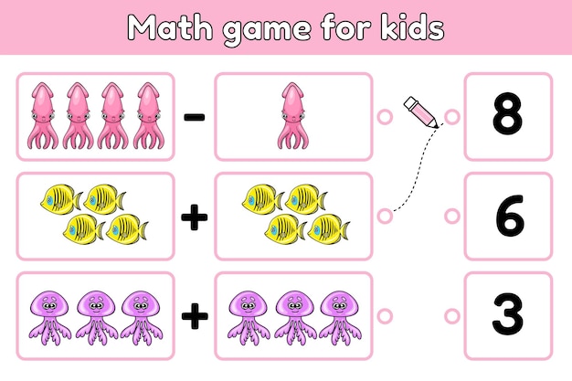 Juego para niños Resuelve una pregunta de matemáticas y elige un número.