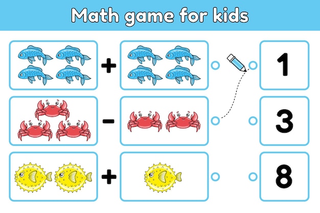 Juego para niños Resuelve una pregunta de matemáticas y elige un número.