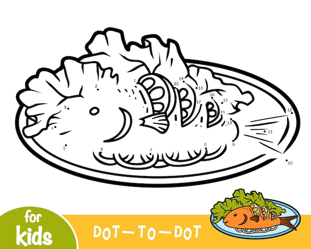Juego de números educación juego punto a punto para niños Pescado a la parrilla en un plato