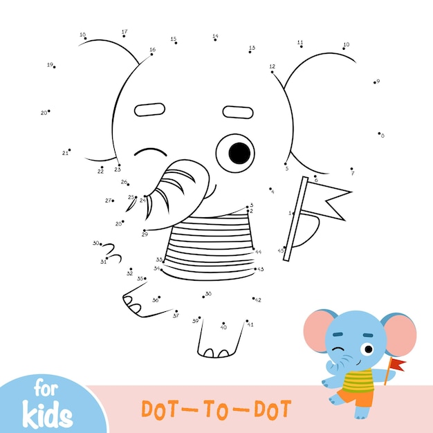 Juego de números educativo juego punto a punto para niños Elefante y una bandera