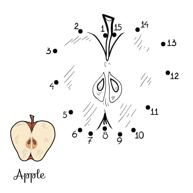 Juego de números frutas y verduras para niños manzana