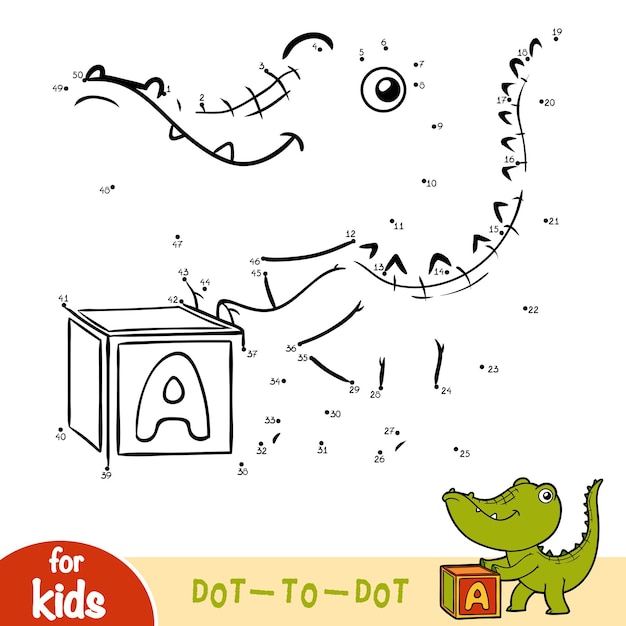 Juego de números, juego de educación punto a punto para niños, cocodrilo