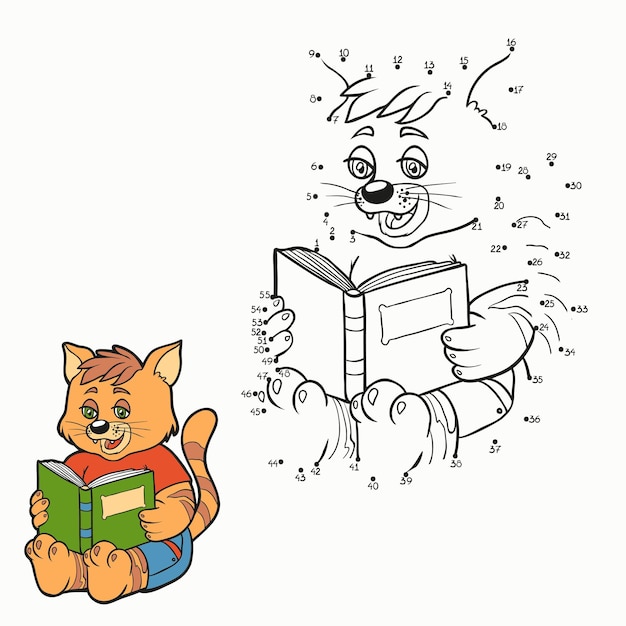 Juego de números para niños gato inteligente y libro.
