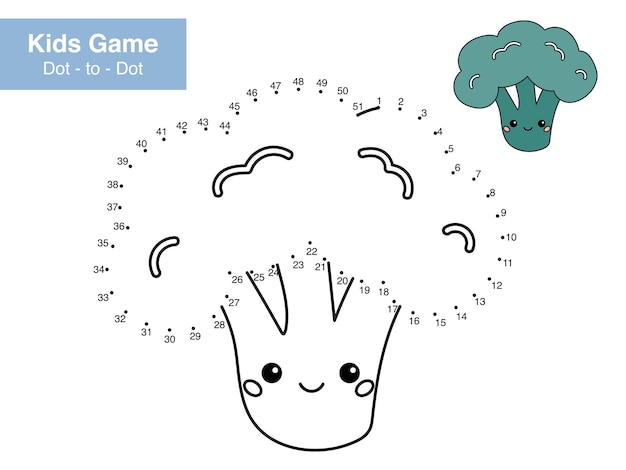 Juego de números Punto a punto Lindo brócoli kawaii