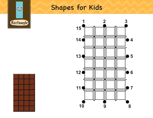 Juego de números punto a punto para niños Conecta los puntos y dibuja una barra de chocolate Aprendiendo la forma de rombo