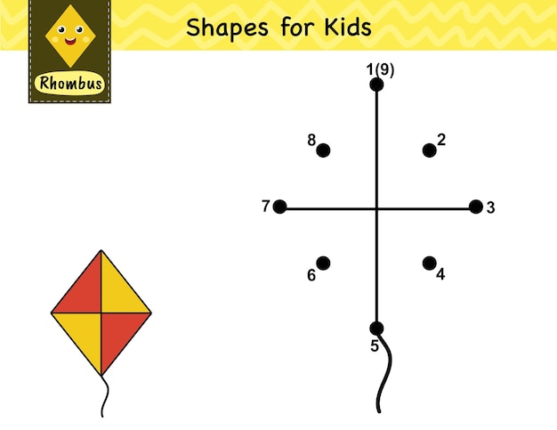 Juego de números punto a punto para niños conecta los puntos y dibuja una cometa actividad de aprendizaje de forma de rombo