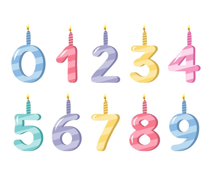 Vector juego de números de velas de feliz cumpleaños. ilustración vectorial