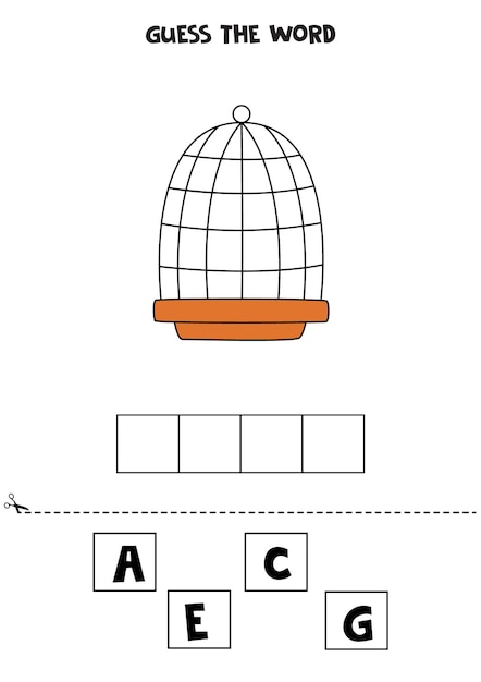 Juego de ortografía para niños jaula de pájaros de dibujos animados