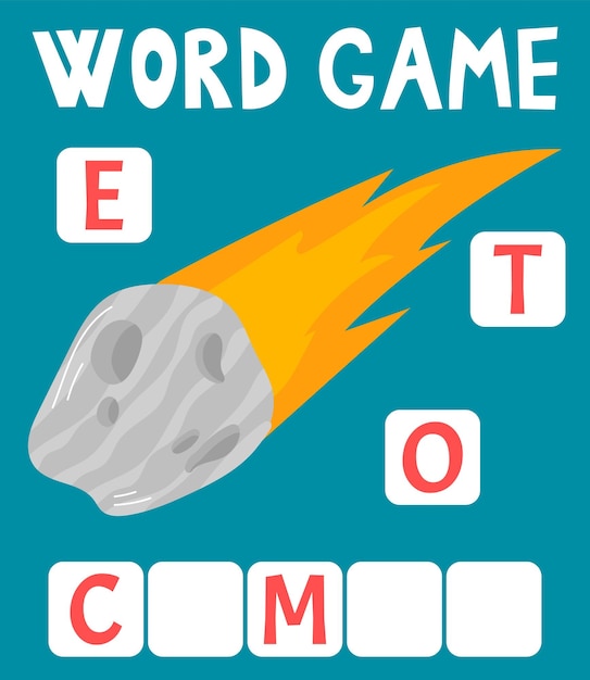 Juego de palabras Scrabble que se organiza en palabras con texto Tema espacial Cometa