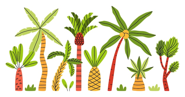 Un juego de palmeras coloridas