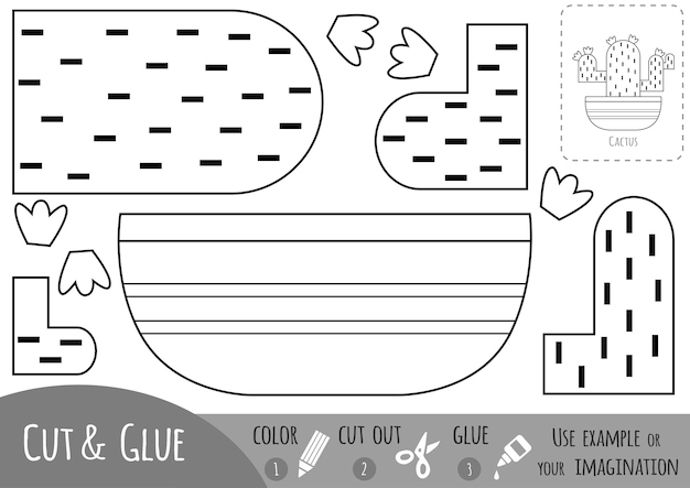 Juego de papel educativo para niños Houseplant Cactus Use tijeras y pegamento para crear la imagen