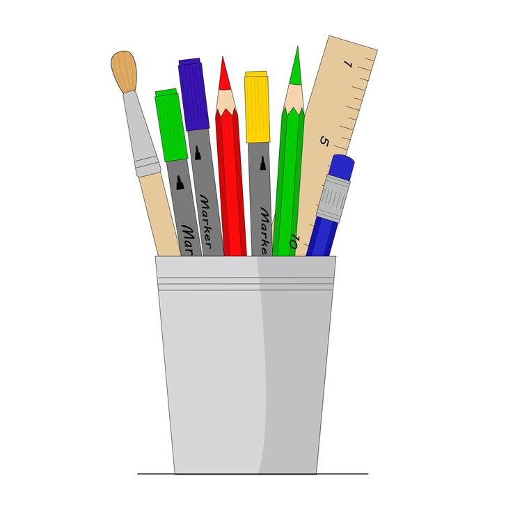 Vector un juego de papelería en un vaso.