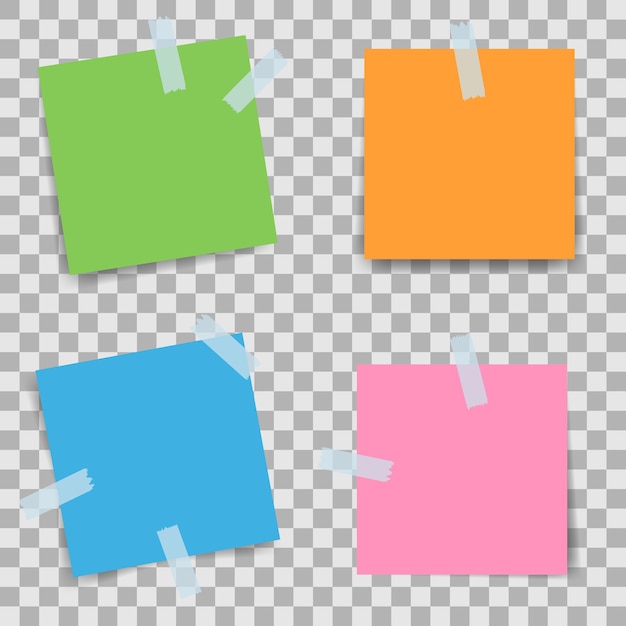 Vector juego de papeles de notas con cintas adhesivas