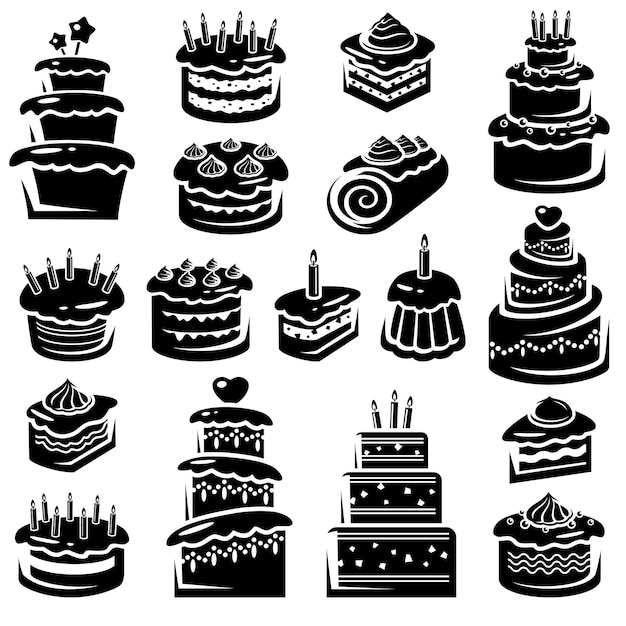 Juego de pasteles. Pastel de colección de elementos e iconos. Vector