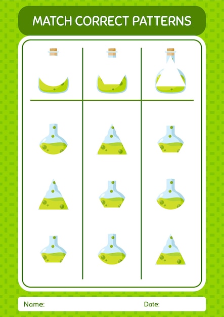 Juego de patrones de coincidencia con hoja de trabajo de botella química para niños en edad preescolar hoja de actividades para niños