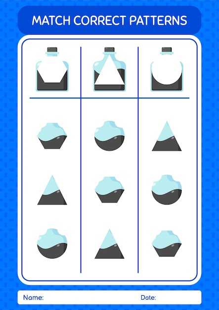 Juego de patrones de coincidencia con hoja de trabajo de botella de tinta para niños en edad preescolar hoja de actividades para niños