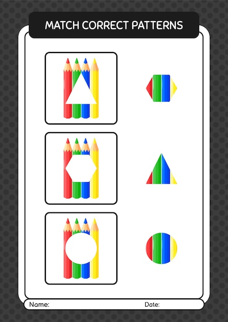 Juego de patrones de coincidencia con hoja de trabajo de lápiz de color para niños en edad preescolar hoja de actividades para niños