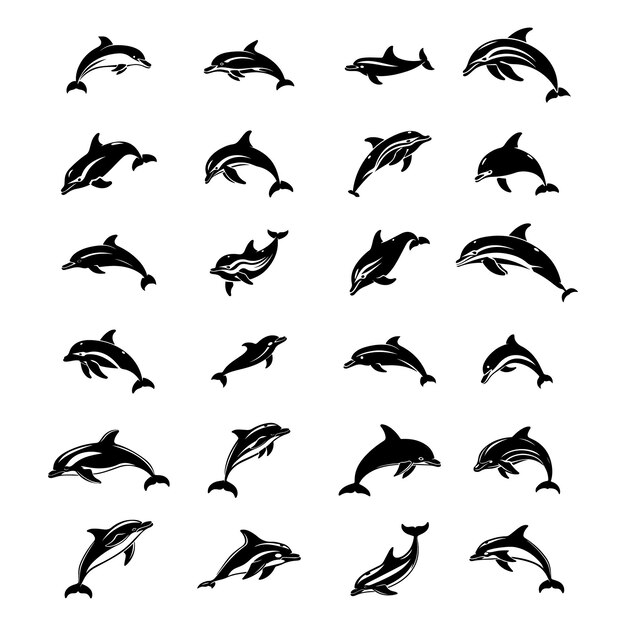 Un juego de peces delfín blanco y negro
