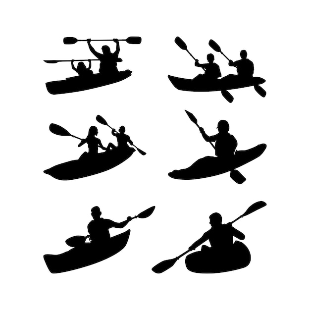 Vector juego de pedales de remo para bote de kayak juego de silueta de kayakista colección de diseño inspirado