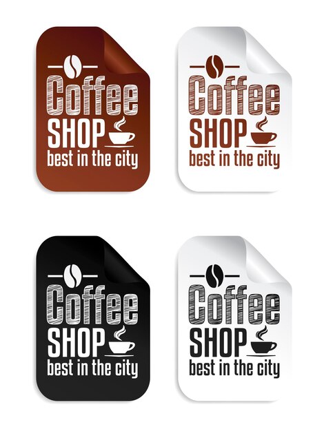 Juego de pegatinas de cafetería marrón negro blanco