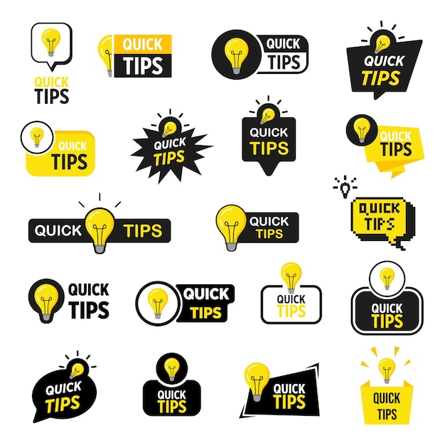 Juego de pegatinas de consejos rápidos Insignia de consejos rápidos con lámpara