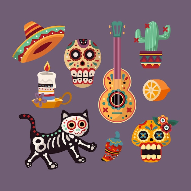 Vector juego de pegatinas del día de los muertos