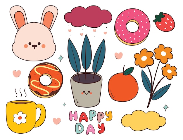 juego de pegatinas de dibujos animados kawaii de dibujo a mano