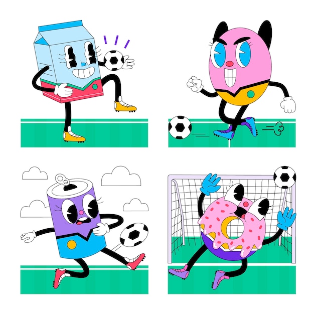 Vector juego de pegatinas de fútbol ácido