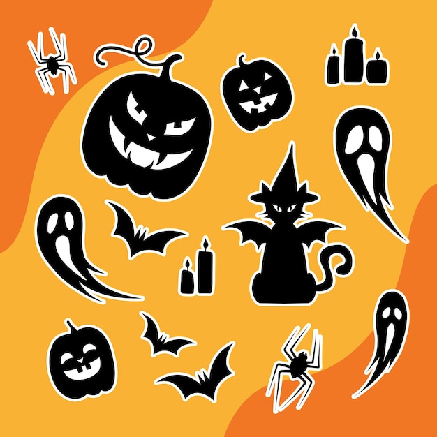 Juego de pegatinas de Halloween. Conjunto de iconos de Halloween. ilustración vectorial