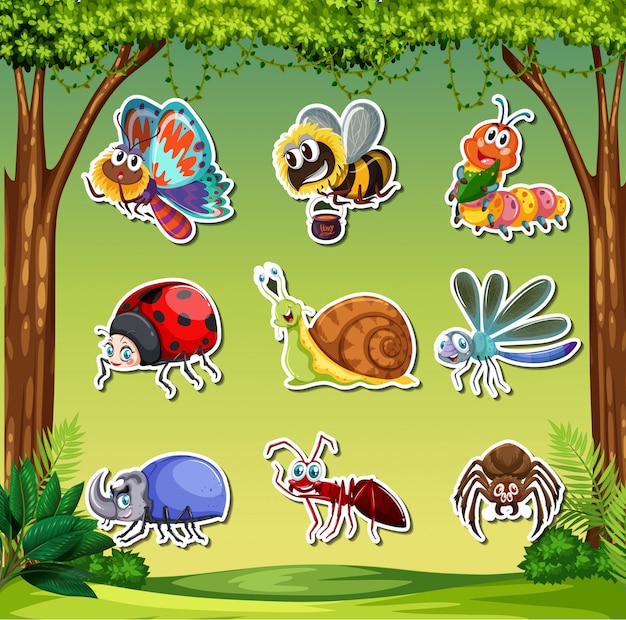 Juego de pegatinas de insectos