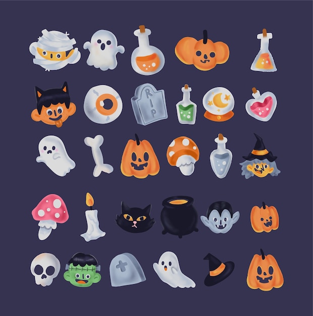 Vector el juego de pegatinas de sombrero venenoso de halloween