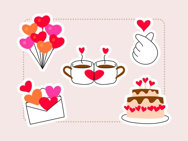 Juego de pegatinas de tema de amor para los amantes y el día de san valentín.