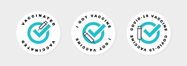 Juego de pegatinas vacunadas vacuna covid19 vacuna obtuve mi vacuna covid19 diseño de logotipo para medicina salud y protección ilustración vectorial