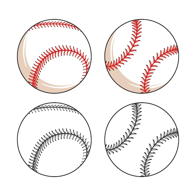 Vector juego de pelota de béisbol de cuero varios lados