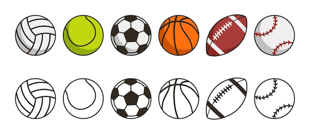 Vector juego de pelota deportiva iconos de pelotas de juego ilustración vectorial