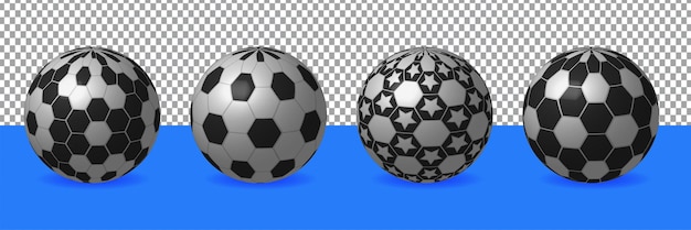 Vector juego de pelota de fútbol, estilo de diseño 3d realista. patrones variados en blanco y negro