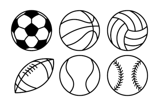 juego de pelota iconas deportivas negras fútbol fútbol tenis baloncesto voleibol rugby béisbol colección de elementos de diseño vectorial en blanco