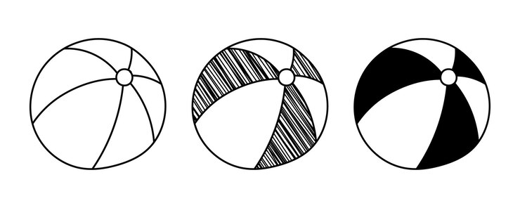 Juego de pelota de playa vectorial dibujada a mano en un estilo de caricatura de garabato