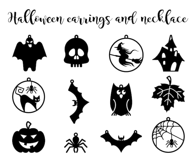 Juego de pendientes de halloween, joyería cortada con láser, pendientes de bruja, pendientes de telaraña, plantillas vectoriales para cortar