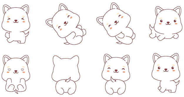 El juego de perros Kawaii para colorear la colección de animales