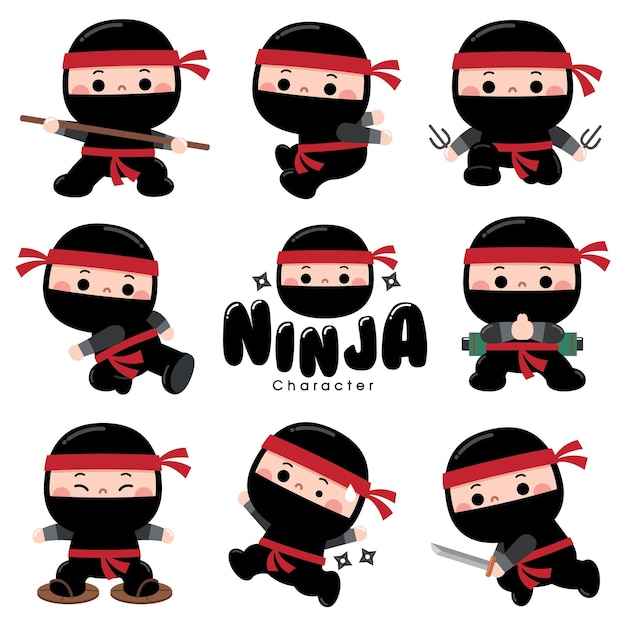 Juego de personajes de dibujos animados Cute Ninja Disfraz de ninja para niños