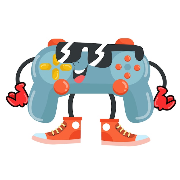 Juego en personajes de juegos de dibujos animados y controladores en vector