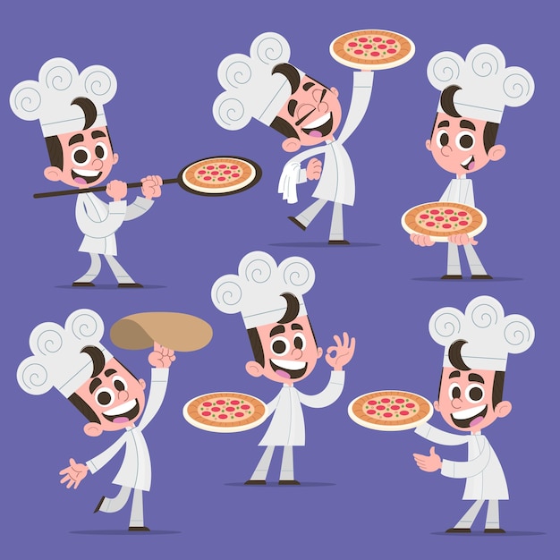 Juego de personajes Pizzaiolo en varias posiciones