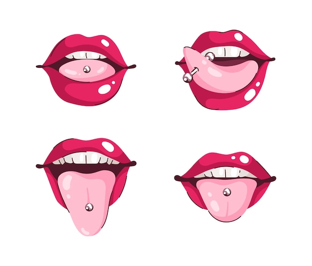 Vector juego de piercings en la lengua